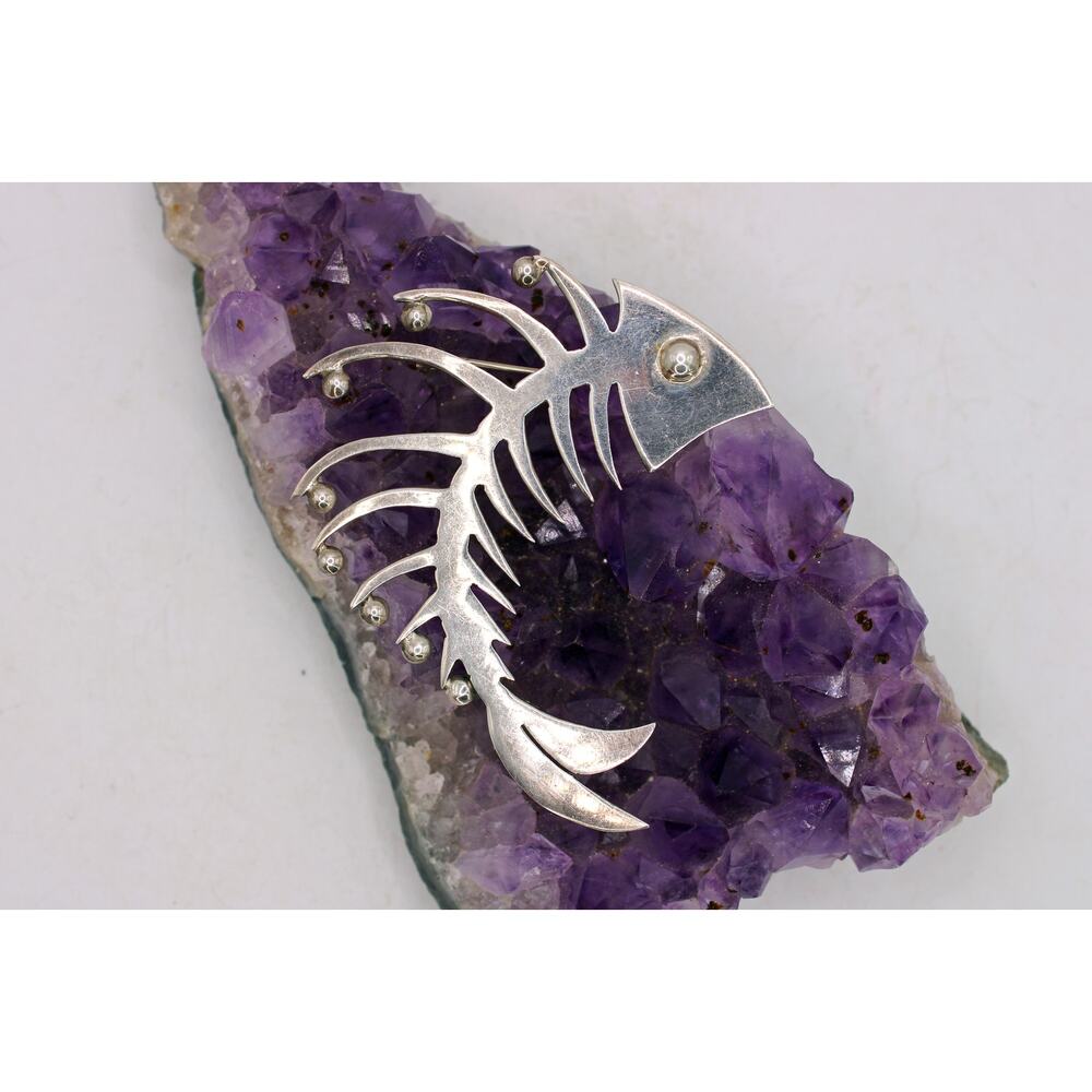 Sterling Silver Taxco TM-229 Mexico Bone Fish Brooch